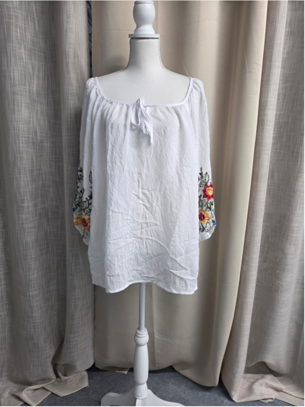 NYCC White Embroidered Peasant Tunic Top Women's Relaxed Fit Summer Size 2X